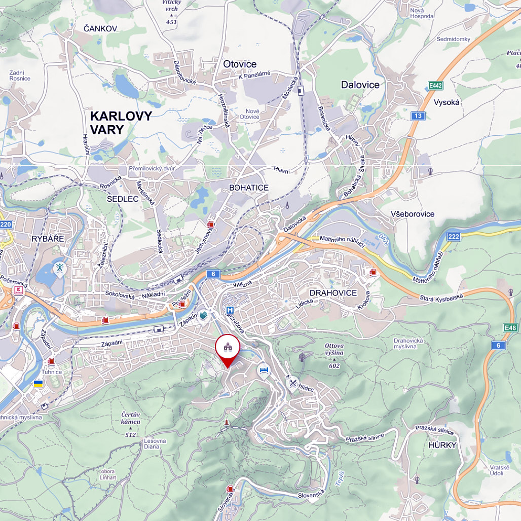 Mapa umístění Becherovy vily